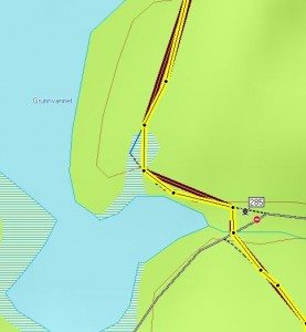 Eksempel GPS-plott løypekrysset ved Grunnvannet